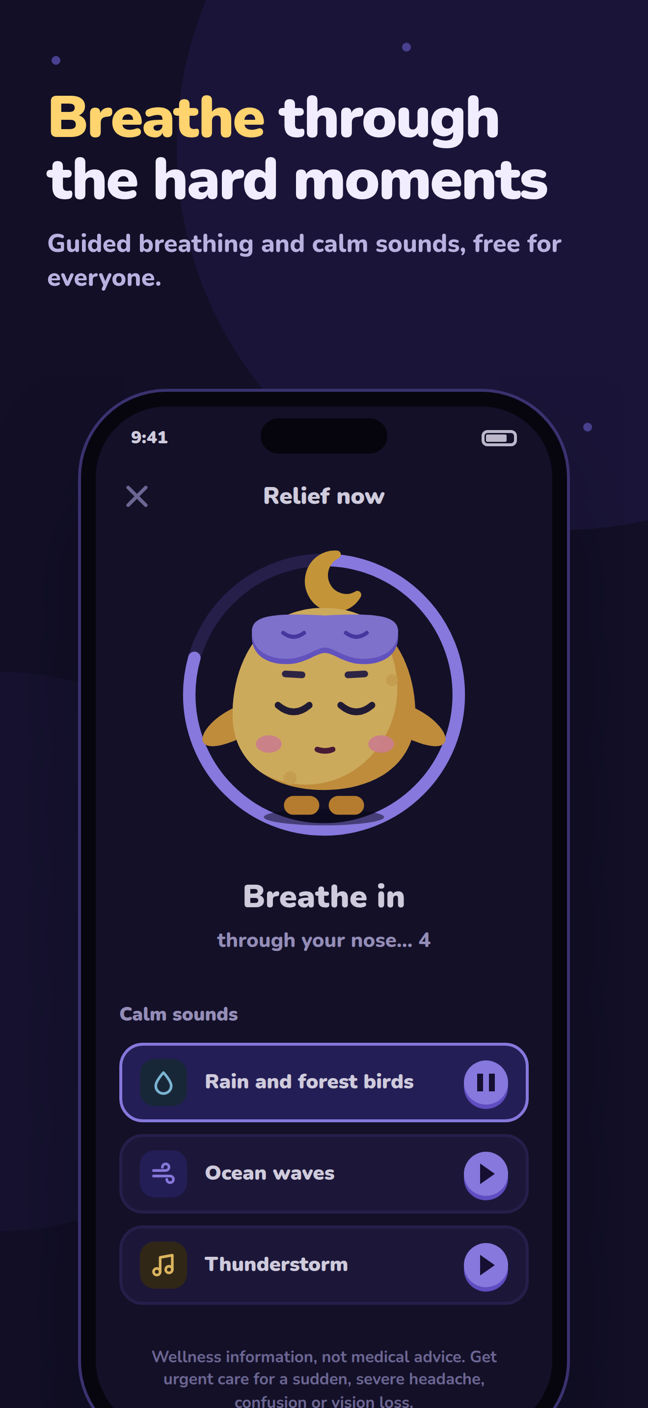 Relief: guided breathing with Looma and calm sounds